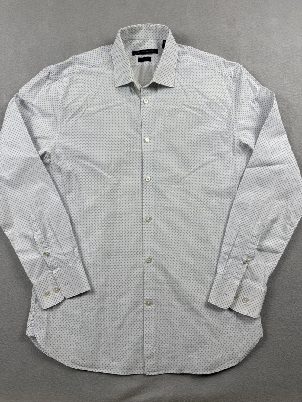 John Varvatos USA 32/33 Slim Fit White Blue Long Sleeve Button Up Cotton Mens